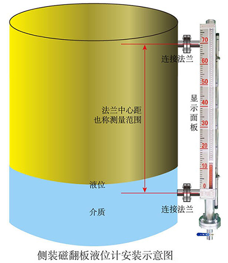 合成氨液位計側裝式安裝示意圖